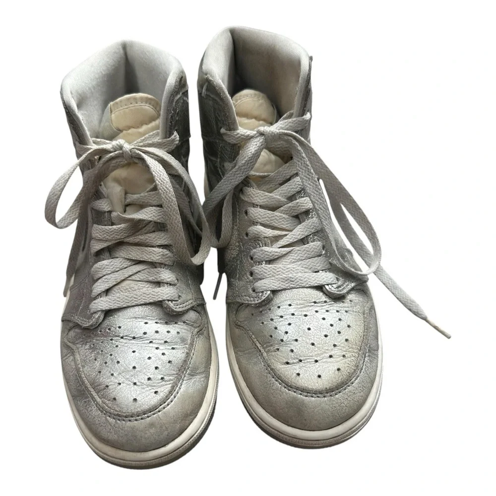 Nike Air‎ Jordan 1 High Top Silver Metallic Fashion Sneakers Shoes